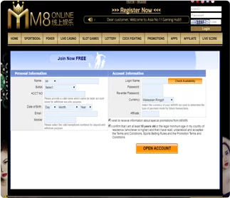 M8Bet – 注册账户