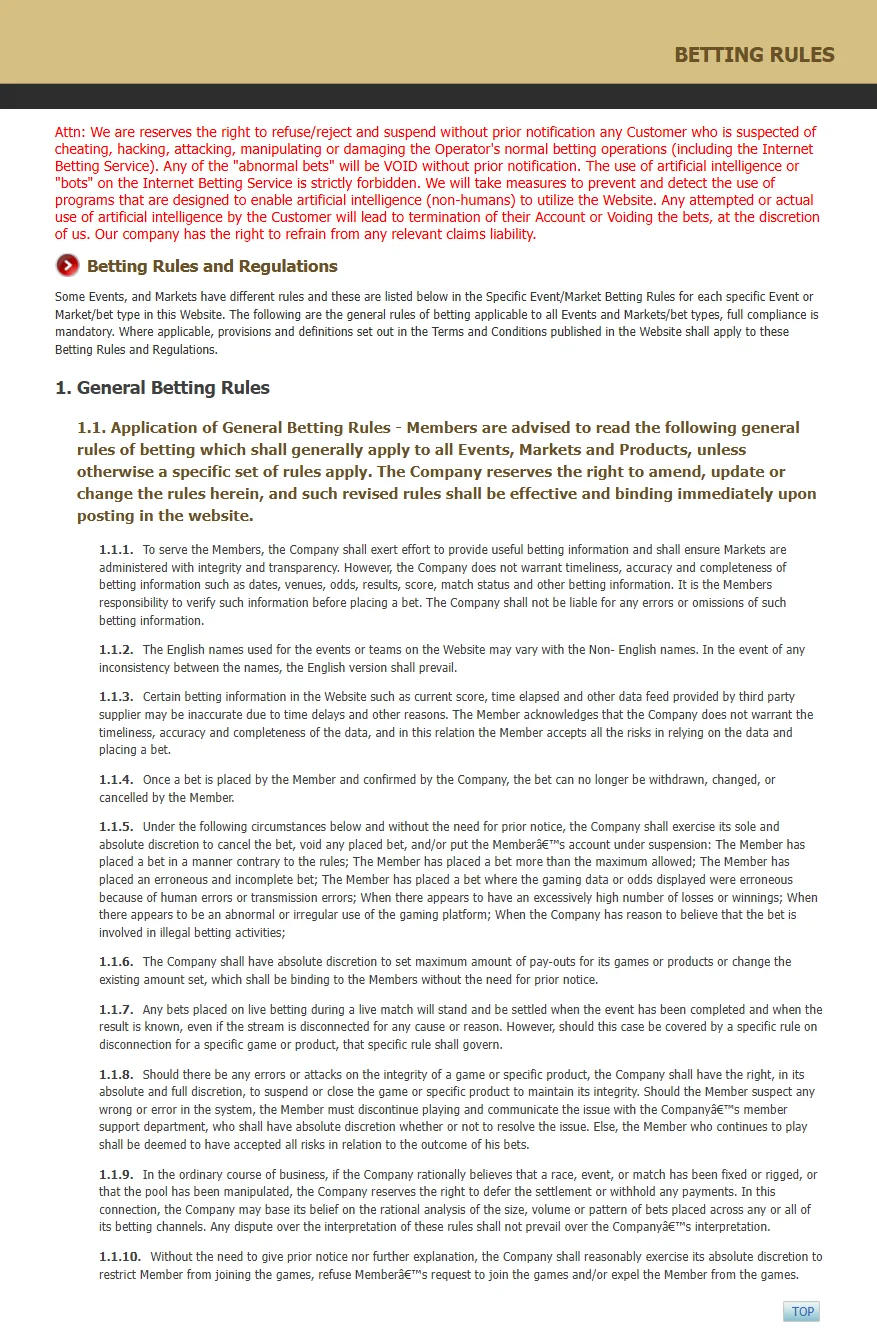 UFABET - Betting Rules